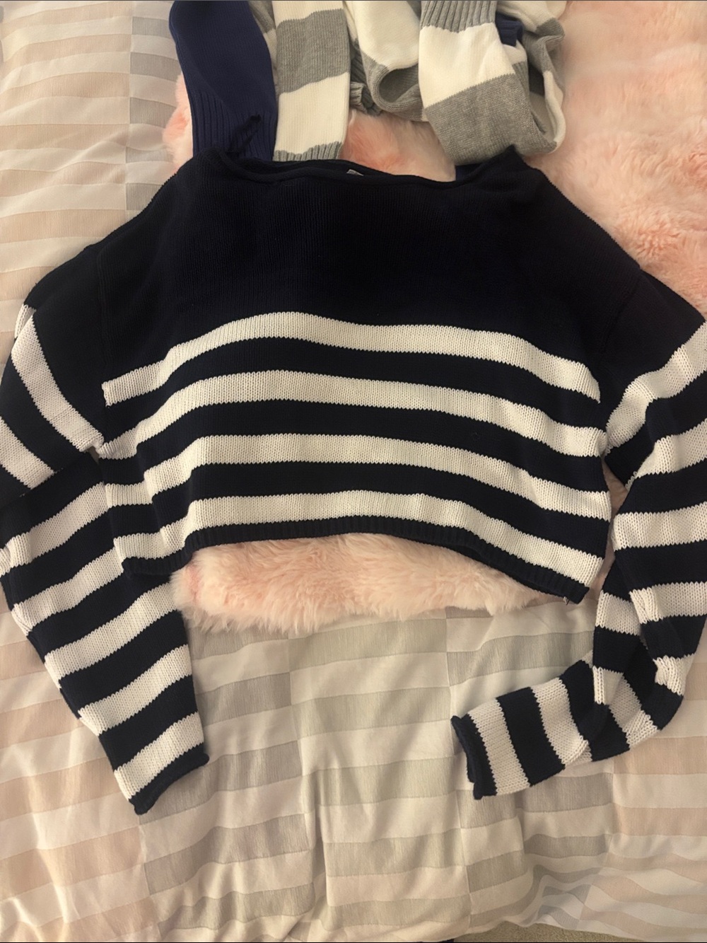 Garage Black and White Striped Cropped Crew Neck Sweater
